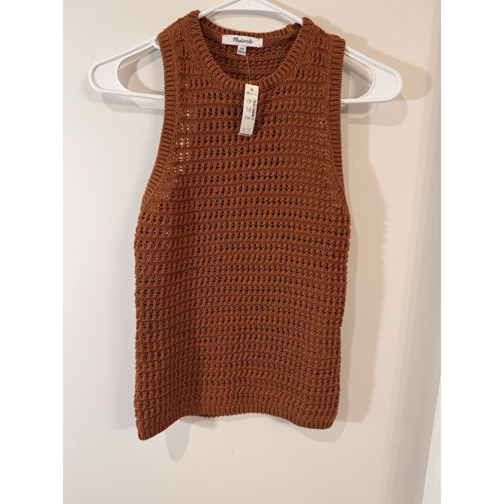 MADEWELL Crochet-Knit Crewneck Sweater Tank Brown XXS NWT